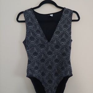 Black and silver diamond one piece leotard